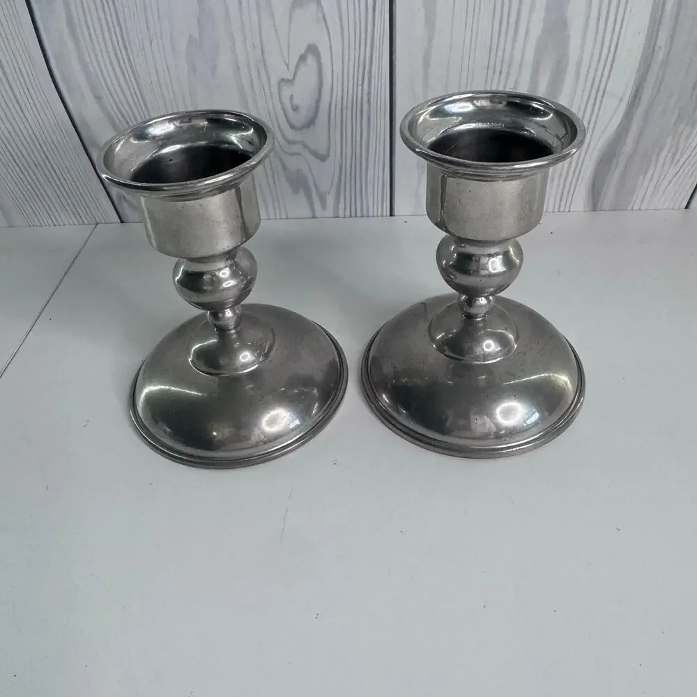 Vintage Hanle ATC Pewter Candle Stick Holders American Weighted ATC Set of 2